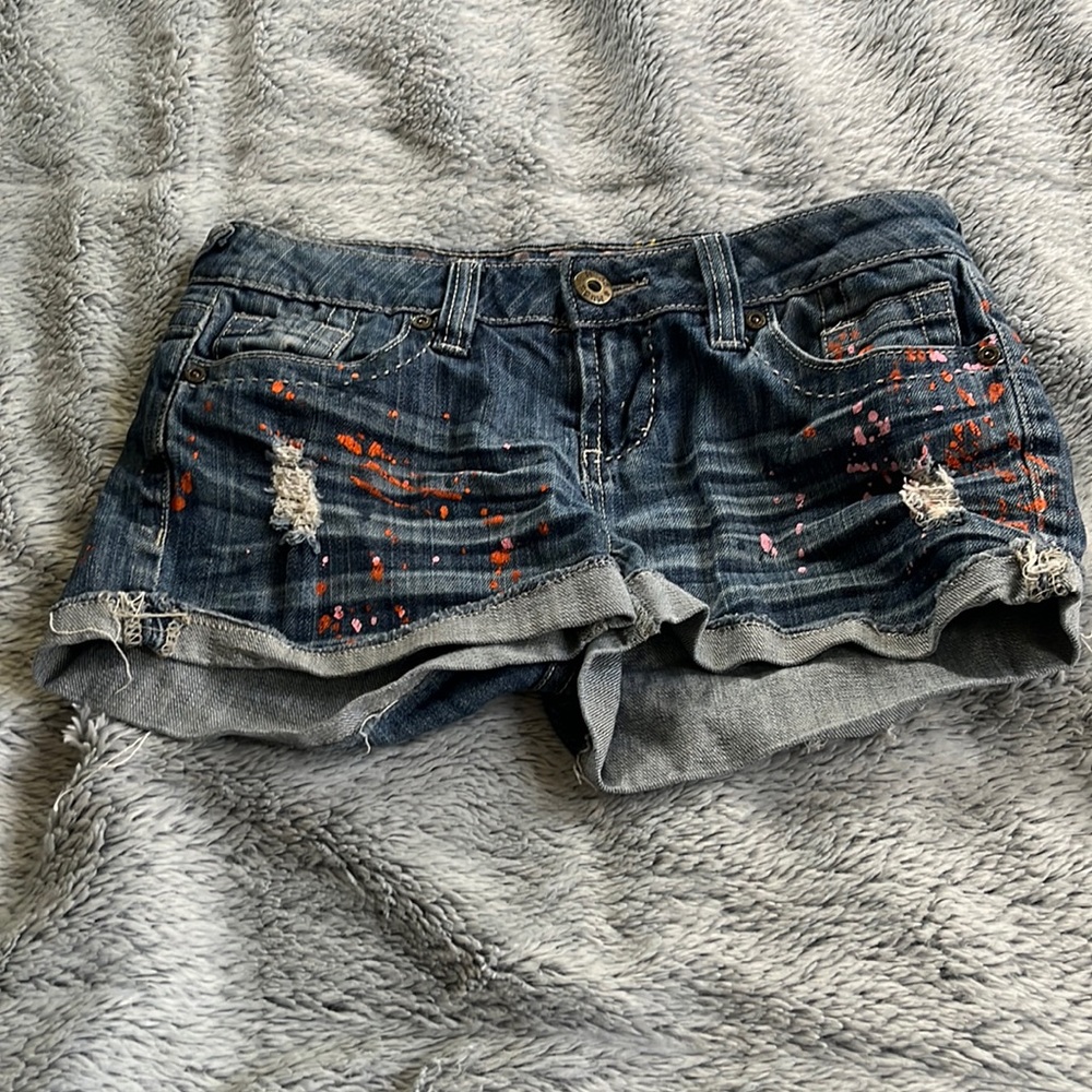 cute shorts with paint splatter design